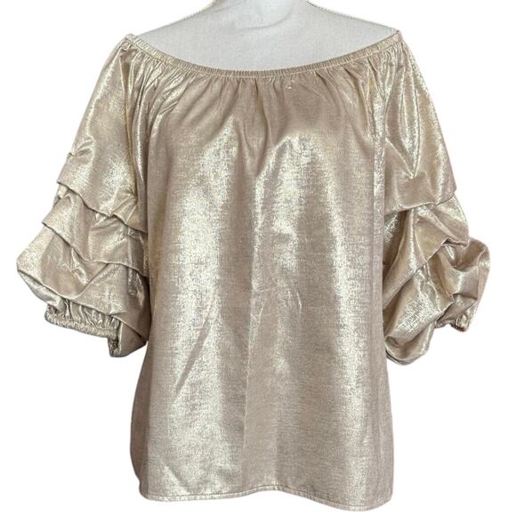 Sam and Jess gold metallic off shoulder ruffle sleeve holiday event glam XXL 2X - Picture 2 of 15